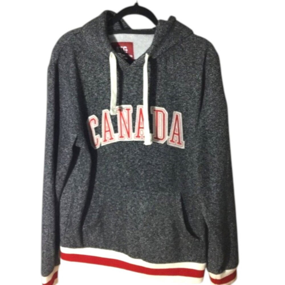 ATC Canada Hoodie Men's M Gray Spell Out Logo All Things Canadian Pockets